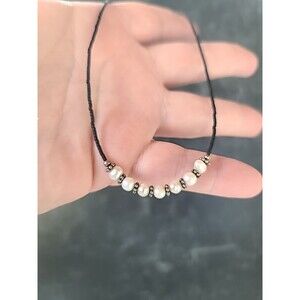 925 Sterling Silver Real Pearl Beaded Adjustable Necklace Vintage